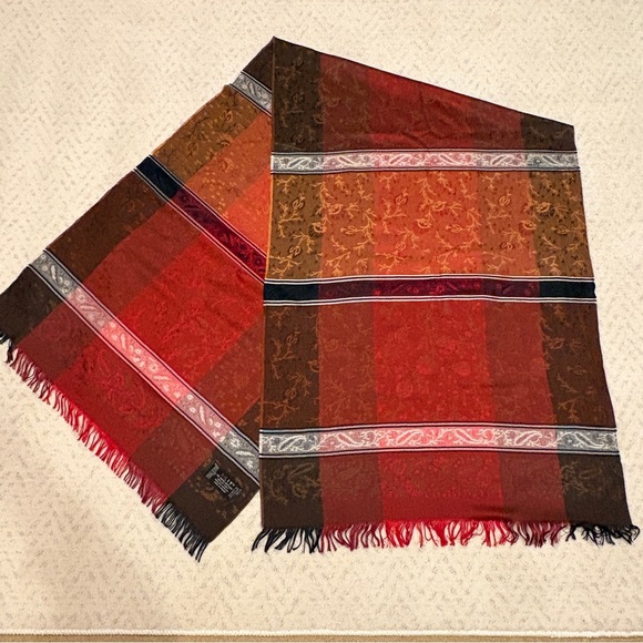 Silky Scarf Wrap Shawl Earthy Warm Tones Brown Burgundy Made In France Luxury - Picture 2 of 12